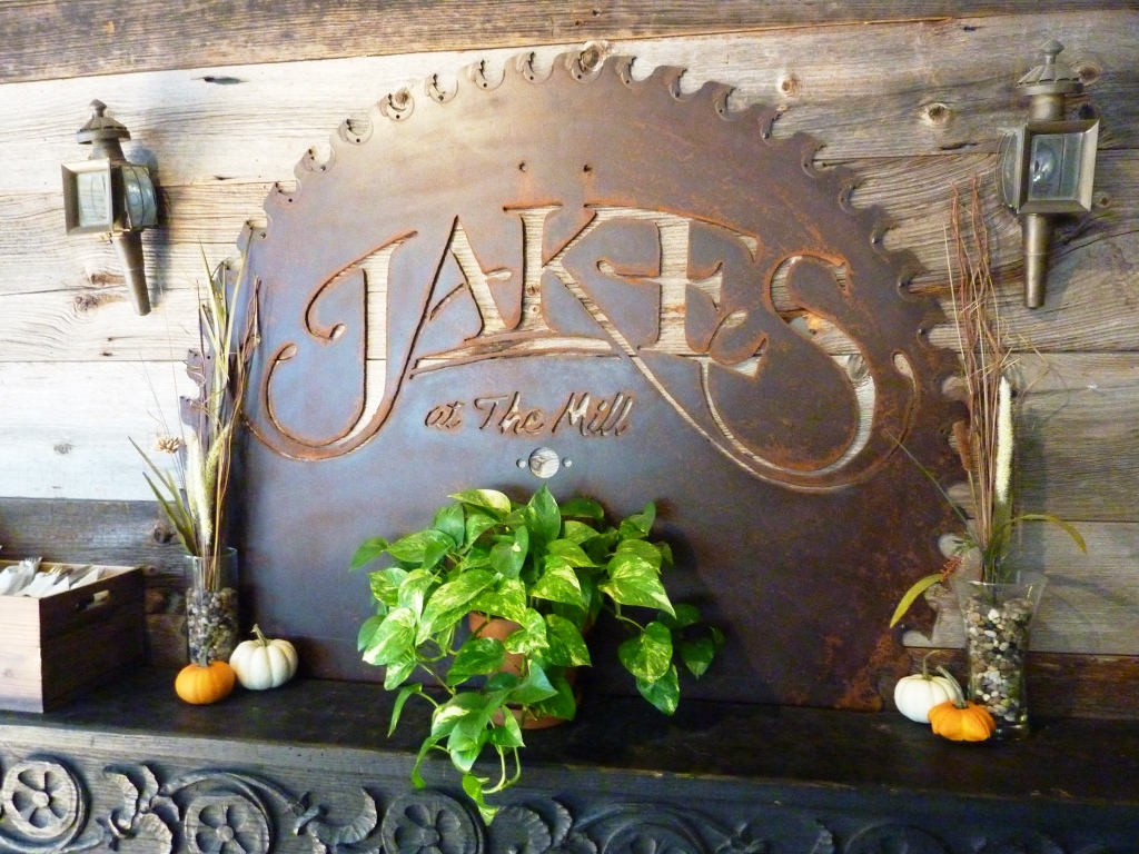 A sawblade from a former sawmill in North Amherst, Mass., is displayed at Jakes Restaurant in North Amherst, Mass.
