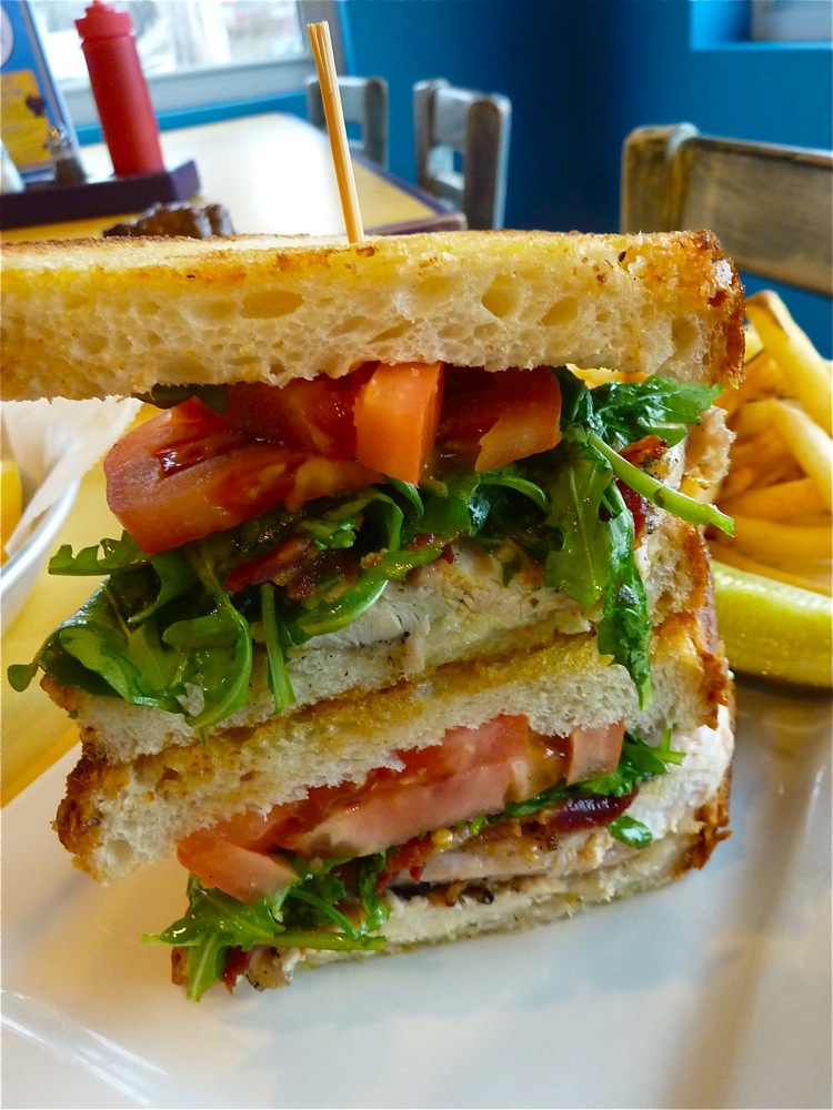 From The CabbyShack in Plymouth, Mass.: Boursin chicken BLT with grilled chicken, applewood bacon, garlic aioli, boursin, arugula, toamto and shaved onion.