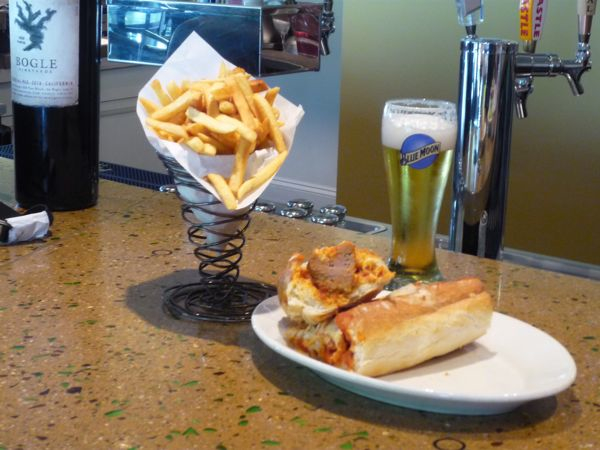 Tommy's Pizza Cranston - meatball sub, fries, beer