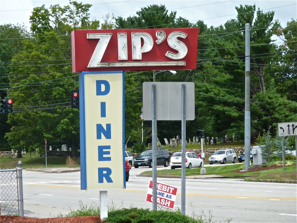 Classic diner sign at Zip's Diner in Dayville, CT