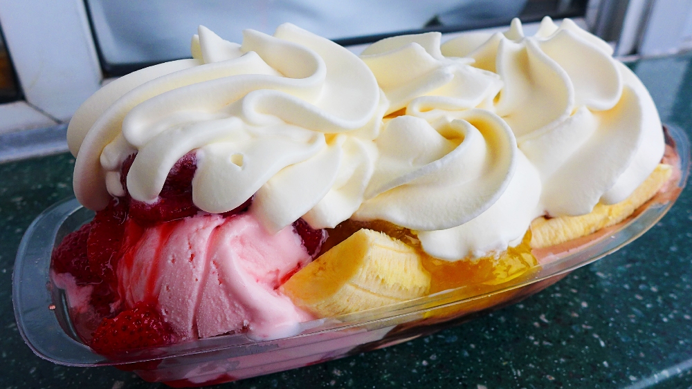 Banana split from Bubbling Brook in Westwood, Massachusetts