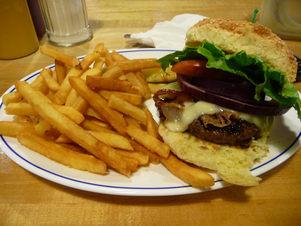 Mouthwatering burger from Bartley's Burger Cottage in Cambridge MA