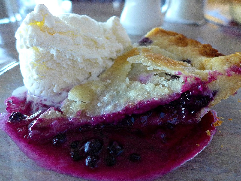 Wild Maine blueberry pie with homemade vanilla ice cream from Fox's Lobster House in York, Maine.