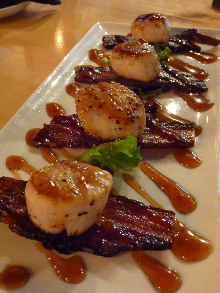 Bacon and scallop appetier infused with whiskey from The Charred Oak Tavern in Middleboro, Mass.