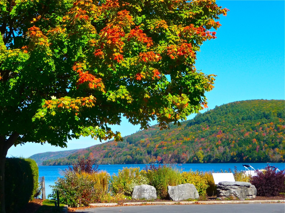 Fall foliage at Lakefront Park, Otsego Lake in Cooperstown NY.