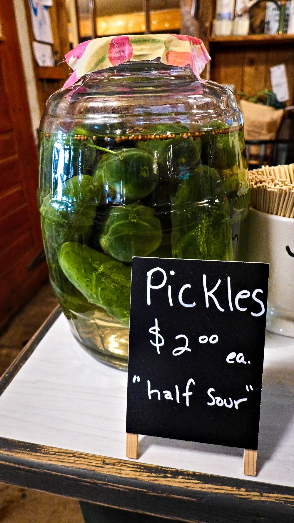 Pickle jar at the 1829 Country Store in Mansfield, Mass.