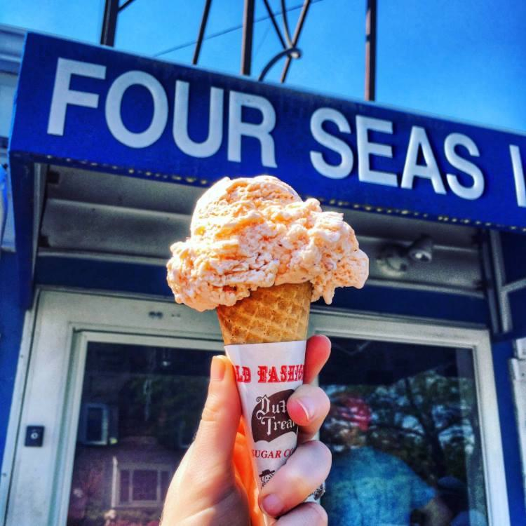 Peach ice cream from Four Seas in Centerville, Mass.