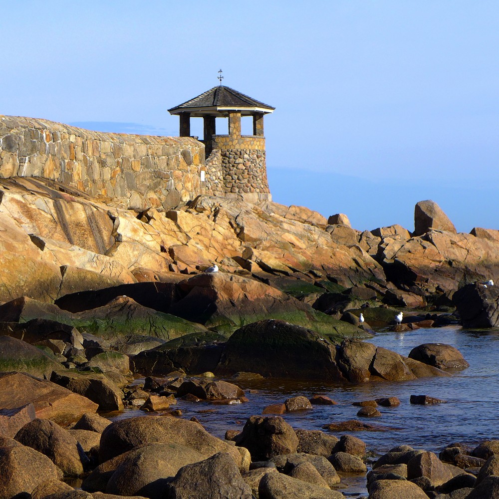 Stone gazebo at Front Beach in Rockport, Mass.