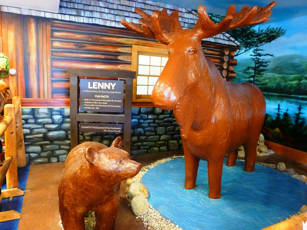 Lenny the Moose - a legendary family travel attraction made from chocolate at Len Libby Candies in Scarborough, Maine.