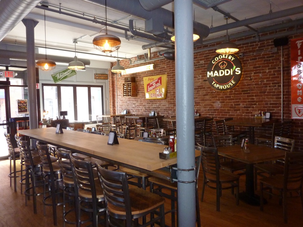 Dining room at Maddi's Cookery & TapHouse in Worcester, Massachusetts.