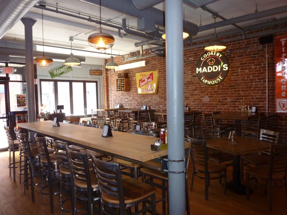 Dining room at Maddi's Cookery & TapHouse in Worcester, Massachusetts.