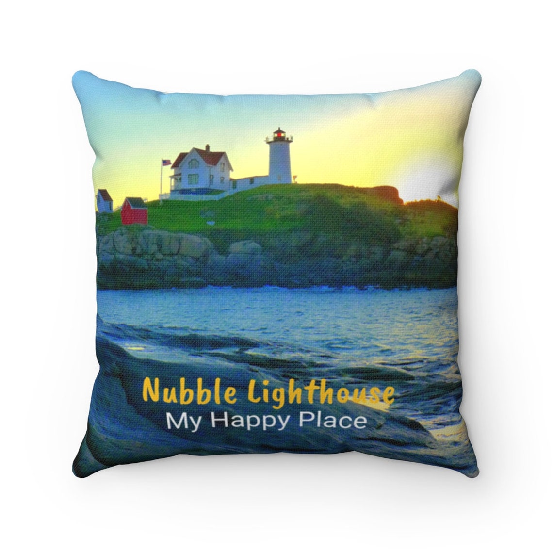 Nubble Lighthouse at Sunrise Throw Pillow