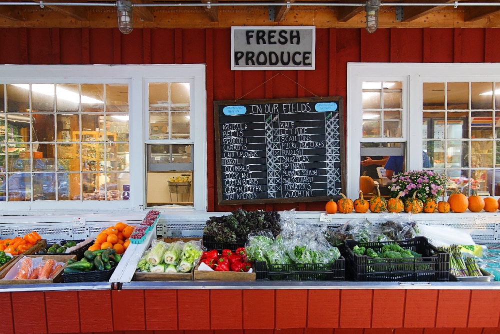 Farmstand at Out Post Farm in Holliston, Mass.