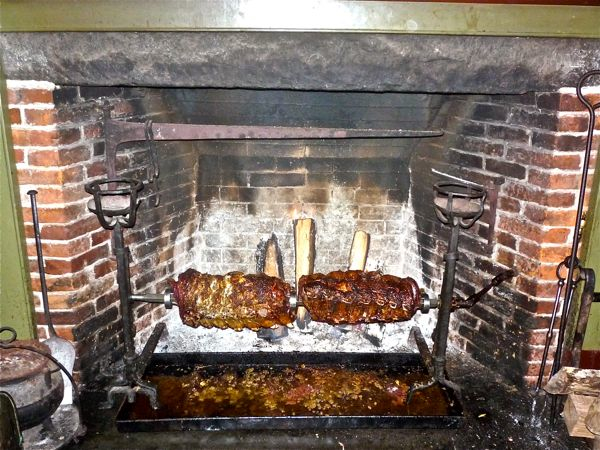 Prime rib roasting on fireplace at Salem Cross Inn, West Brookfield MA