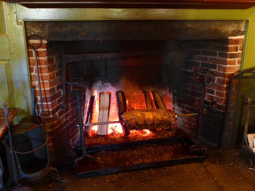 Prime rib roasting on an open fire at the Salem Cross Inn, West Brookkfield, Mass.