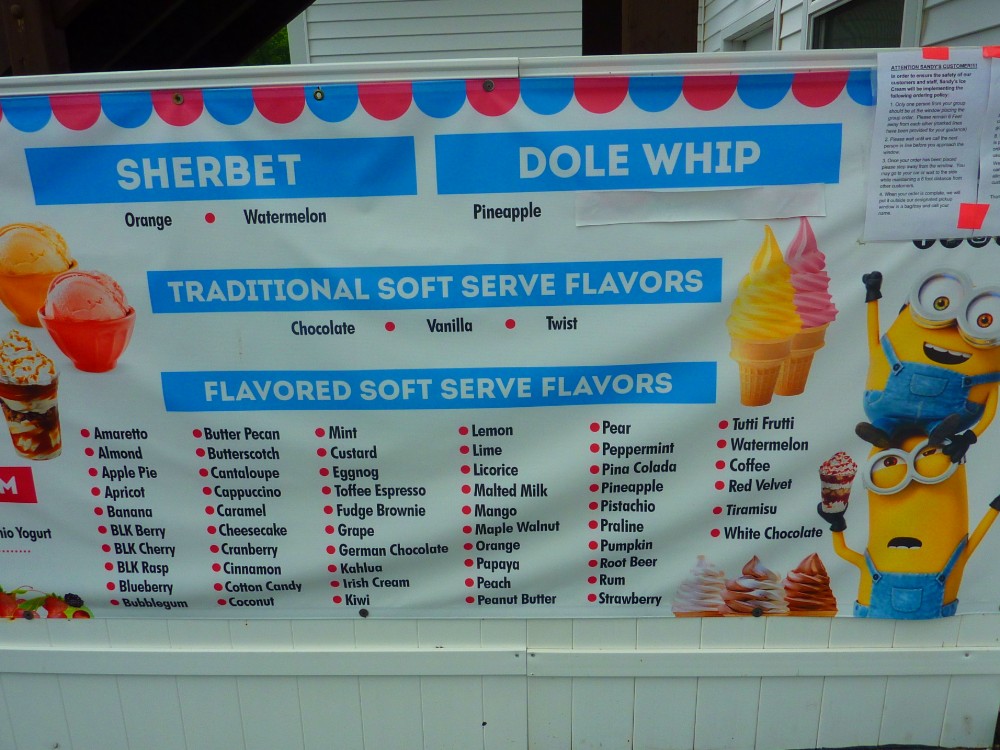 Soft serve ice cream selections at Sandy's Chill Spot Ice Cream and Seafood Restaurant in Bellingham, Mass.