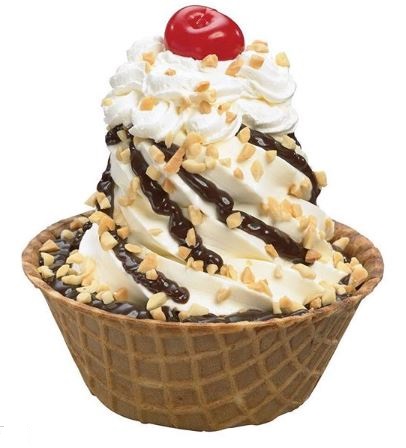 Waffle cone sundae from Sandy's Chill Spot Ice Crfeam and Seafood Restaurant, Bellingham, Mass.
