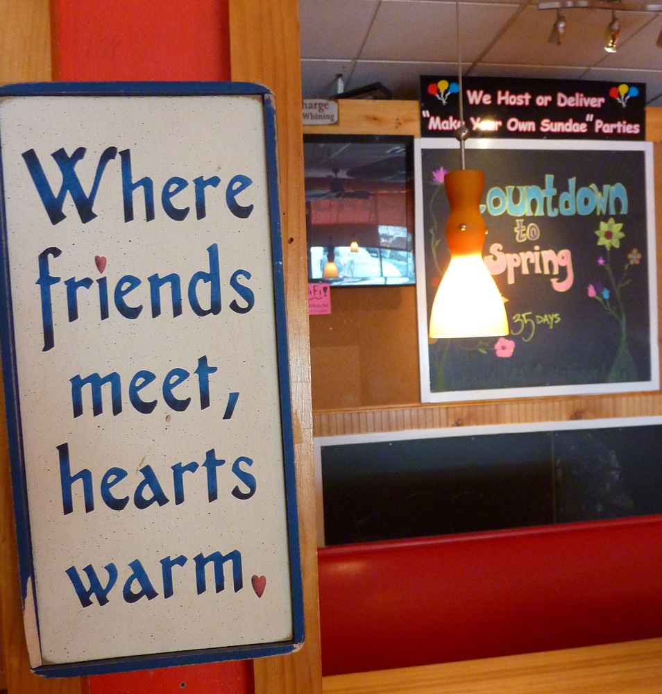 Welcoming sign at Schoolhouse Ice Cream in Burlington, Vt.