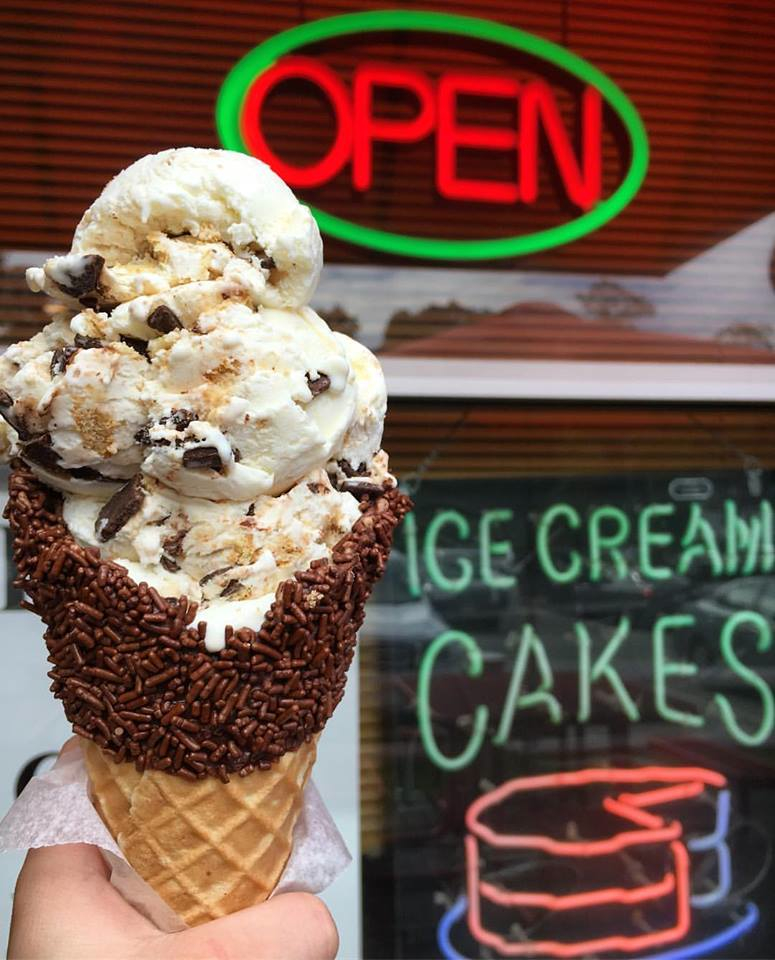 S'mores ice cream cone from Schoolhouse Ice Cream in Burlington, Massachusetts.