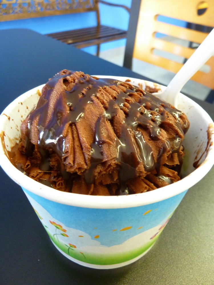Chocolate peppermint shaved ice from Snowflakes Shavery in Sharon, Massachusetts