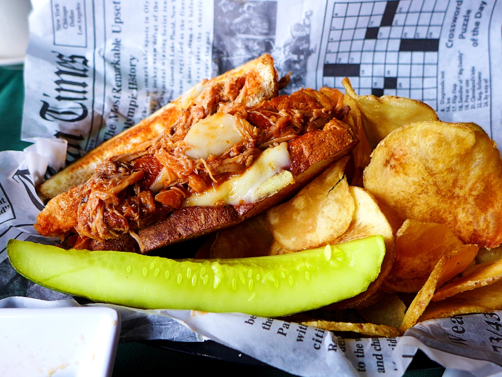 Pulled pork and cheese sandwich from Steaming Tender Restaurant, Palmer MA