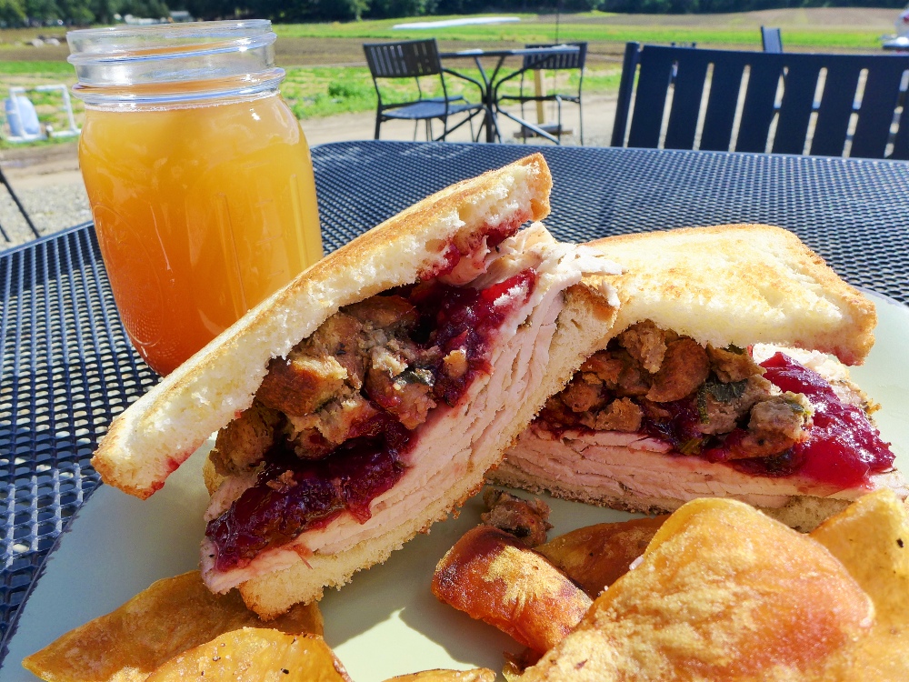 Turkey sandwich with cranberry sauce and stuffing from Tangerini Farm in Millis, Mass.